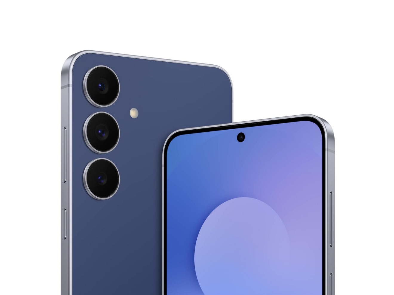 Primer plano de vista frontal y posterior de dos dispositivos Samsung Galaxy S25 FE.