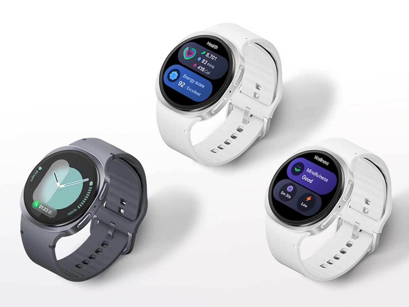 Tres dispositivos Galaxy Watch8 40 mm en diferentes colores