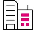 Una ilustración de dos edificios, uno de ellos con ventanas color magenta.