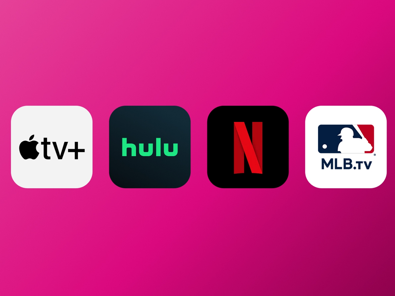 Logotipos de Apple TV, Hulu, Netflix y MLB.tv en la imagen