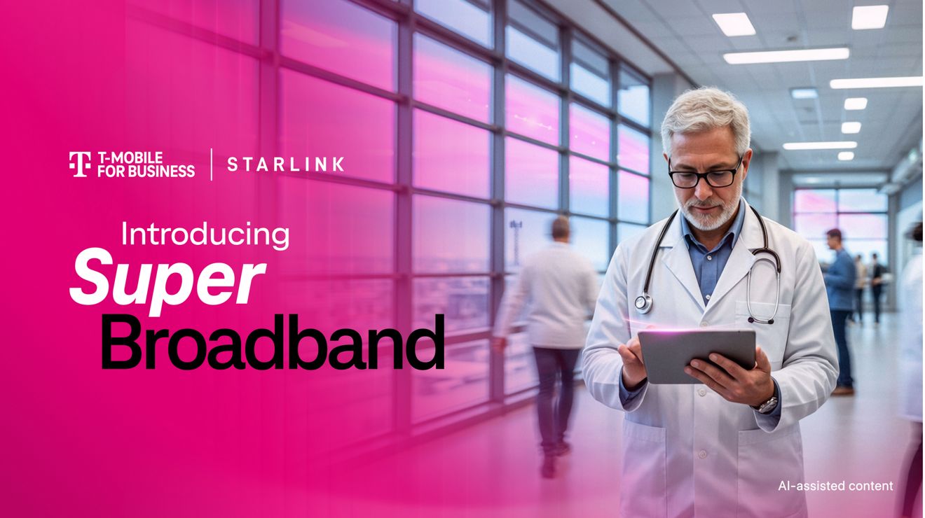 Presentamos SuperBroadband. Un médico en un hospital ajetreado se conecta a la red en una tablet.