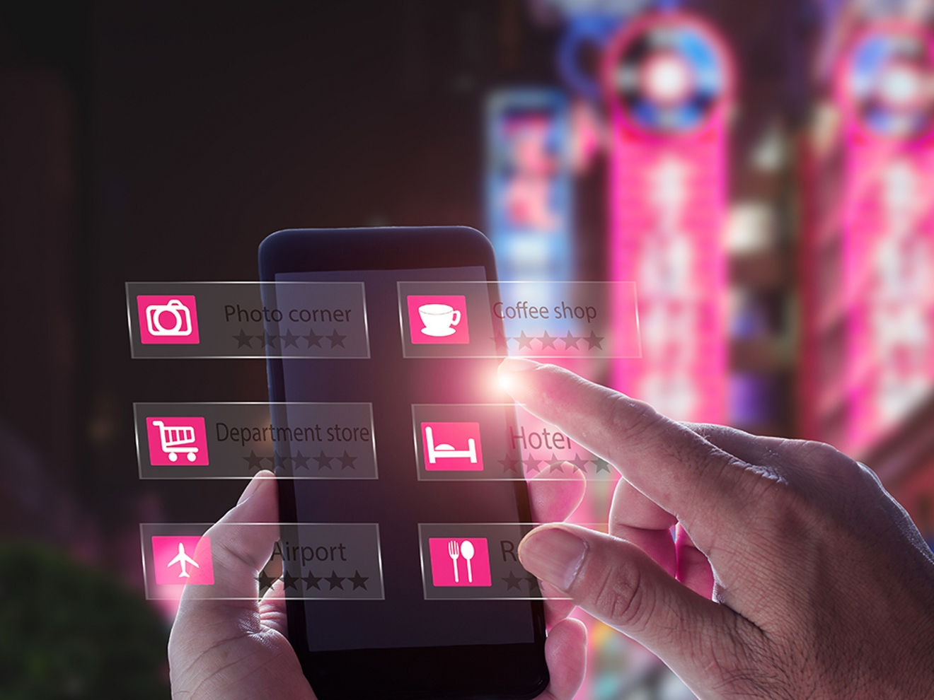 ​​La pantalla de un teléfono muestra una visualización 3D de las funciones de la app.​​​​​​​​