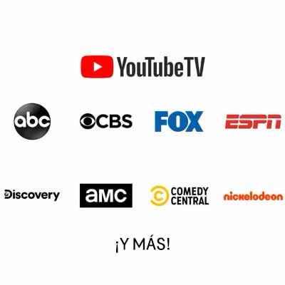 Una cuadrícula de logotipos de canales de entretenimiento y noticias, incluidos CBS, ABC, FOX, ESPN, Discovery, AMC, Comedy Central, Nickelodeon y más